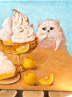 Detail view of Happy Friends Together whimsical dog artwork with warm dessert-inspired colours